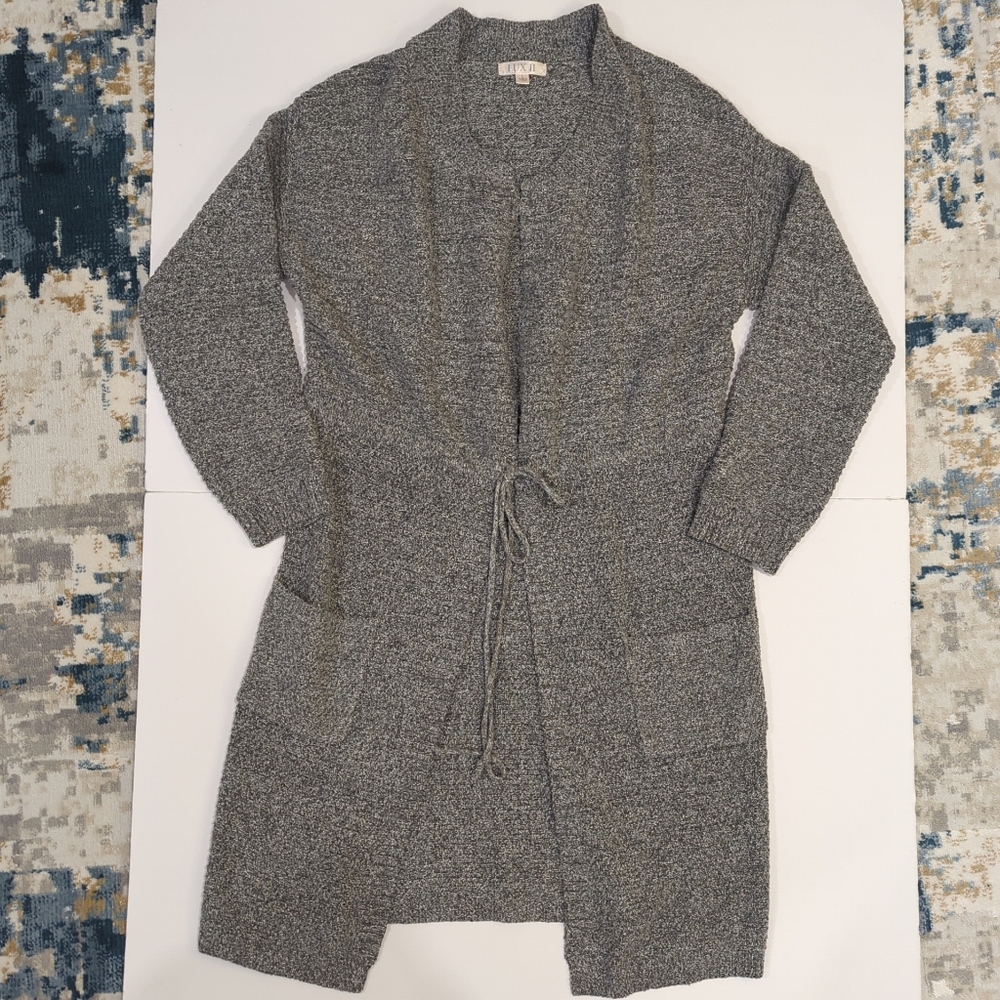 Lux II Grey Heavy Knit Open Belted Cardigan - Women's Size XL Cozy Office Casual